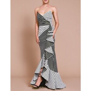 Tadashi Shoji Graham Jacquard Draped Gown Size 14 Women Party Cocktail Polka Dot